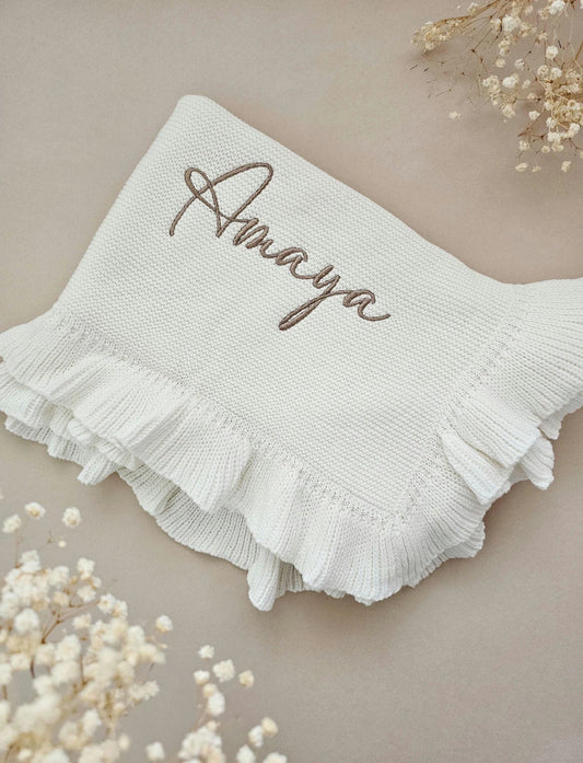 Personalized Baby Ruffle Edge Knitted Blanket Infant Cotton Wool Cart Blanket Children's Bed Mantas Para Bebé Muslin Swaddle