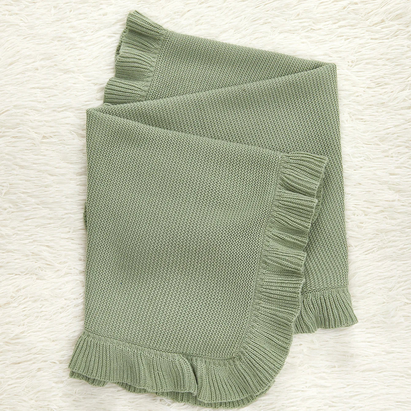 Personalized Baby Ruffle Edge Knitted Blanket Infant Cotton Wool Cart Blanket Children's Bed Mantas Para Bebé Muslin Swaddle