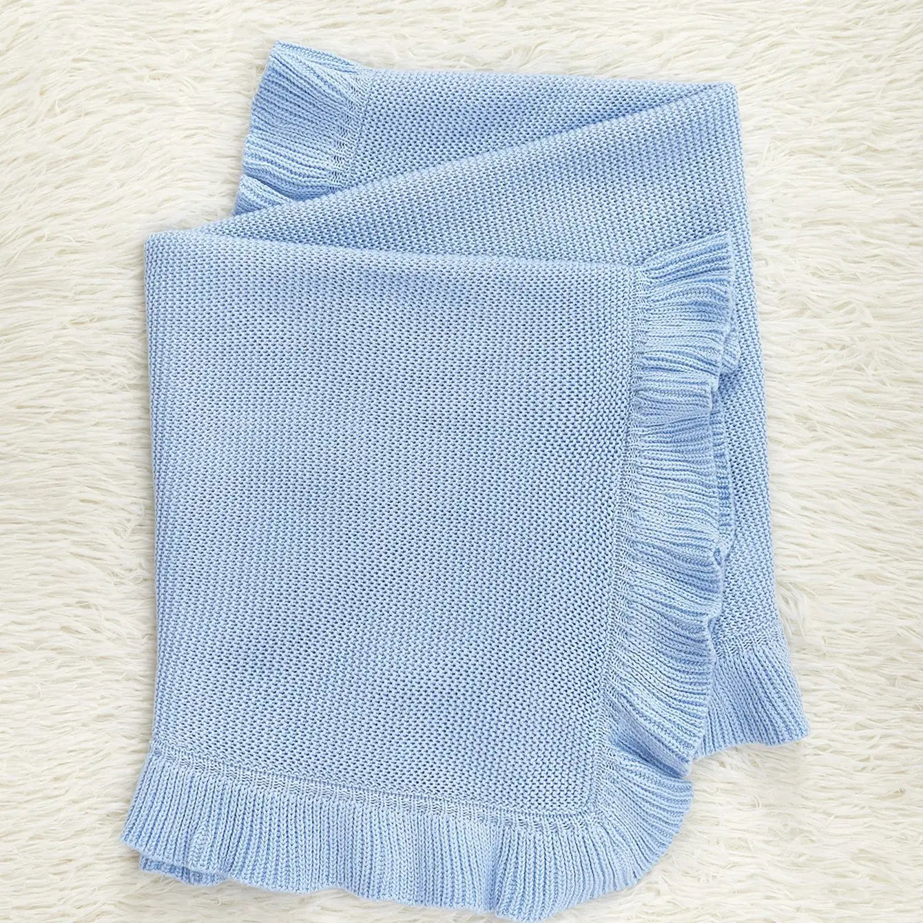 Personalized Baby Ruffle Edge Knitted Blanket Infant Cotton Wool Cart Blanket Children's Bed Mantas Para Bebé Muslin Swaddle